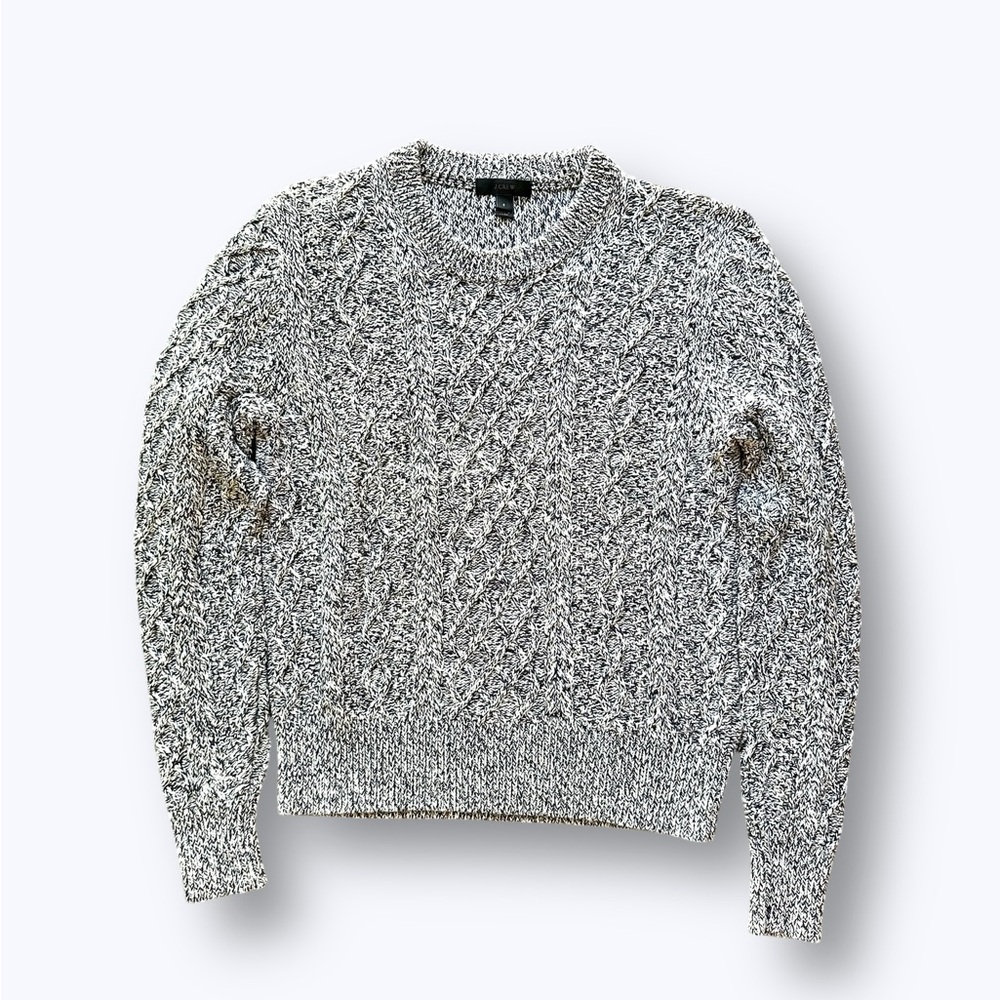 J.Crew Cable Knit Sweater Women’s Small S Navy White 100% Cotton Chunky Pullover